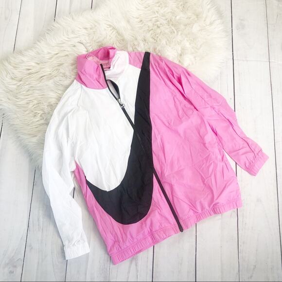 Nike Unisex Pink Big Swoosh Lightweight Windbreaker Zip Collar Size Small‎ NEW - Picture 2 of 5